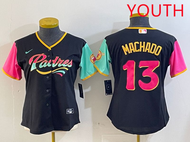 Youth San Diego Padres #13 Machado Black City Edition 2025 Nike MLB Jersey style 1->youth mlb jersey->Youth Jersey